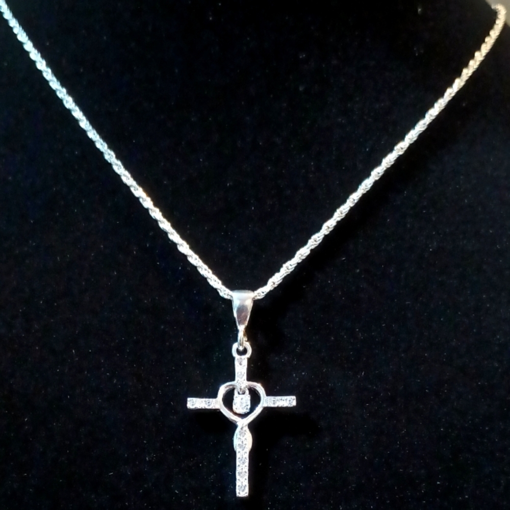 NWT .925 sterling silver cross necklace with zirconia